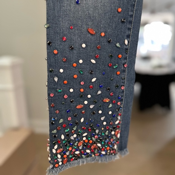 Anthro Pilcro Letterpress Mid-Rise Slim Straight Embellished Crop Jeans - Sz 30 - Picture 7 of 16